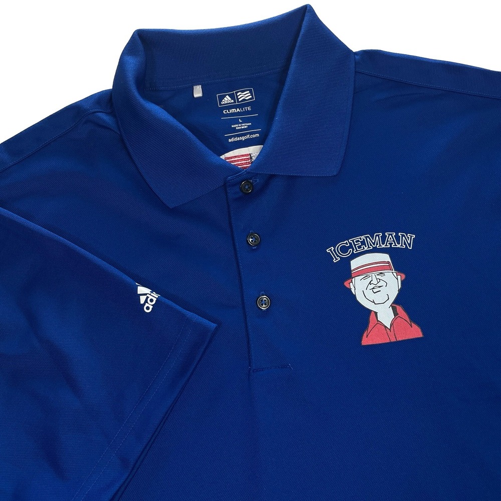 Adidas Climalite Blue Men's Polo Golf Shirt Large w/added US Flag & Iceman Logos